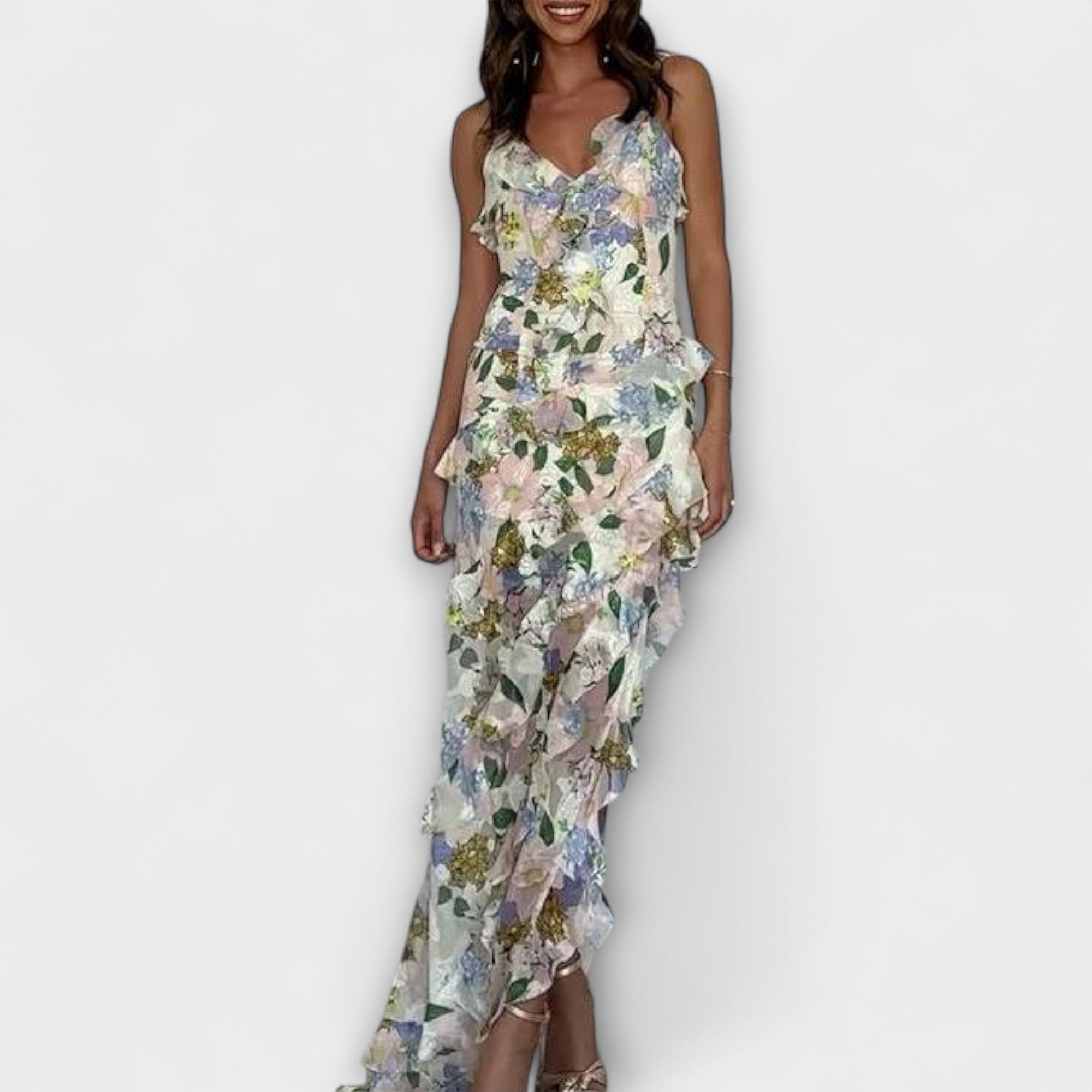 Indie - Ruffled Dress with Strap Print