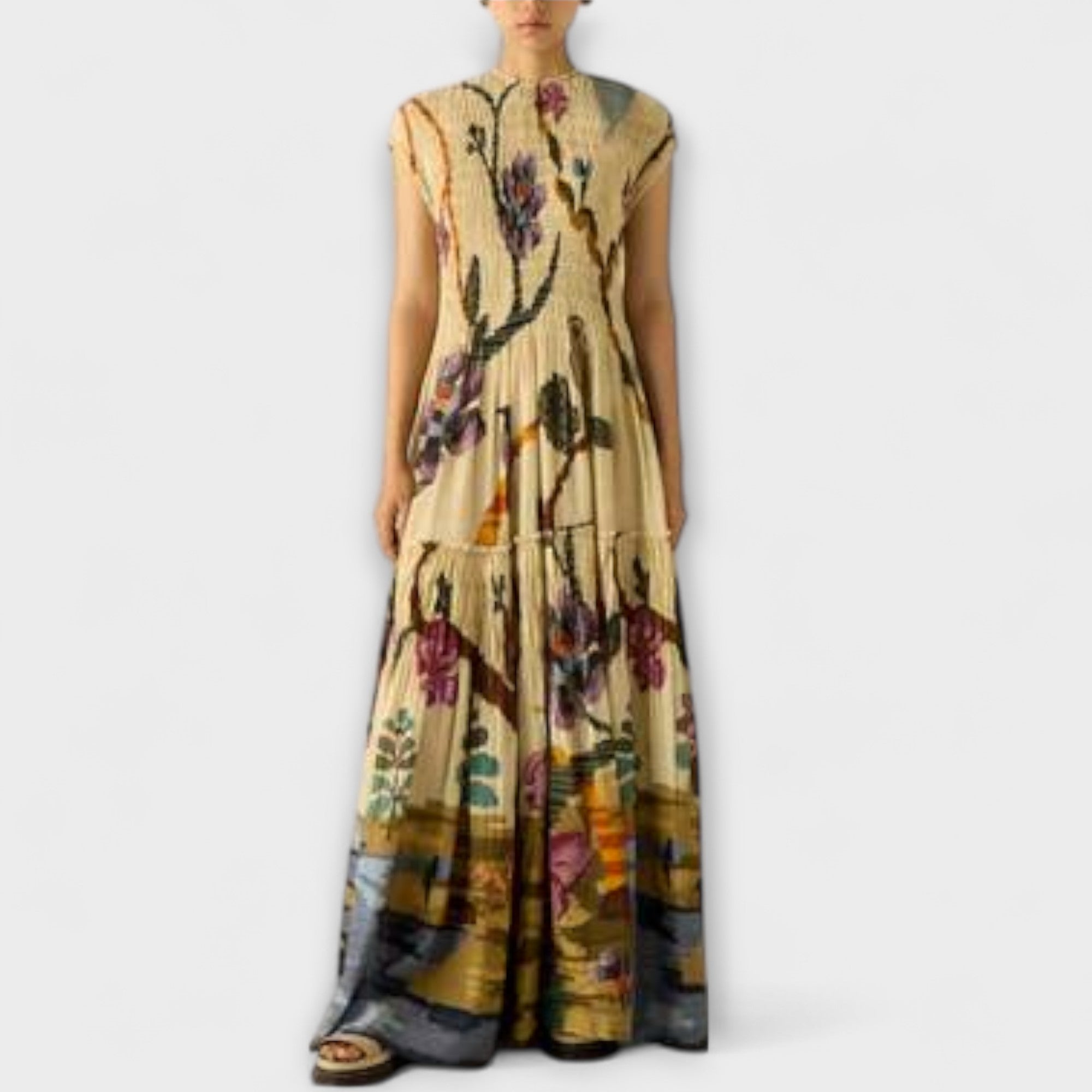 Amanda – Maxikleid mit plissiertem Print-Design