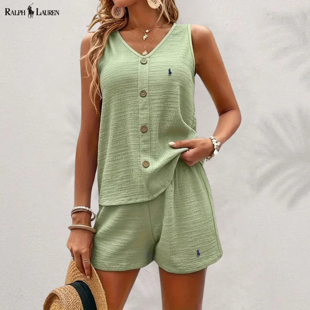 R. Ꮮаᴜгеn Set aus Tanktop und Shorts mit Knöpfen