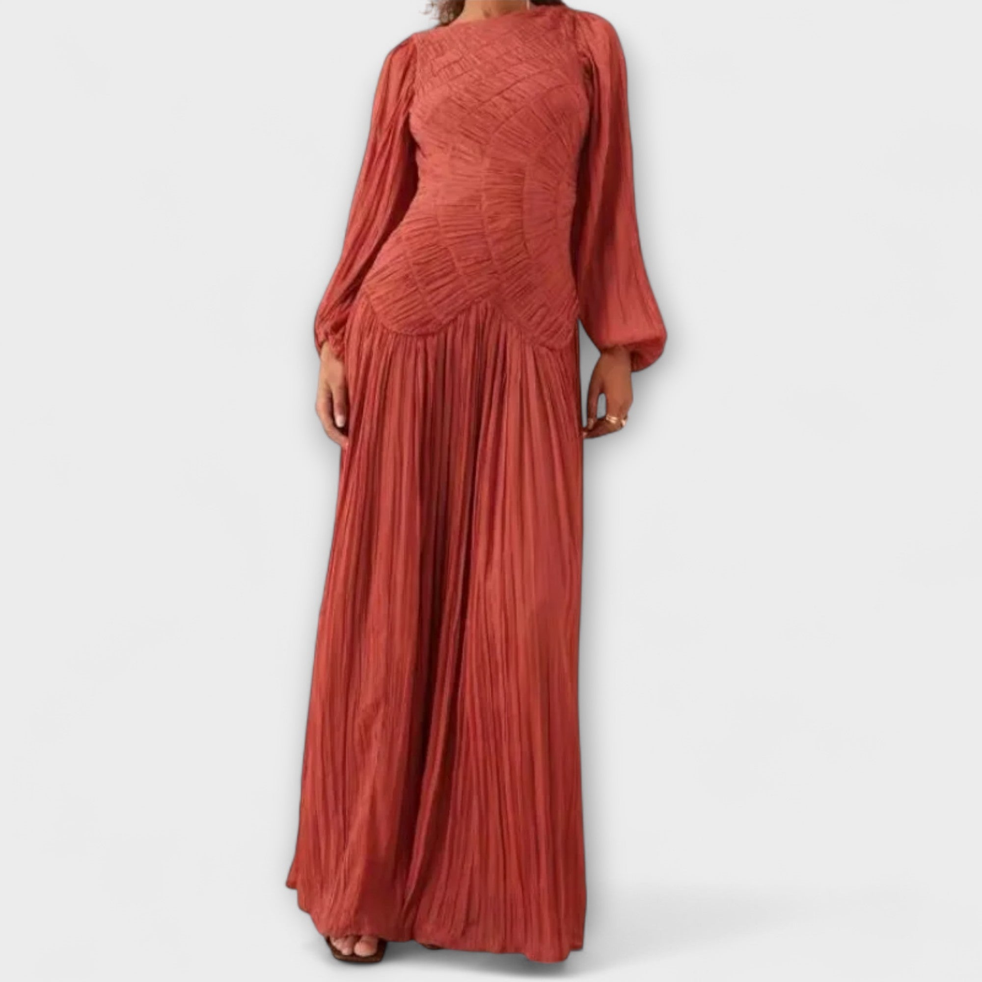 Elegant Pleated Long Sleeve Dress