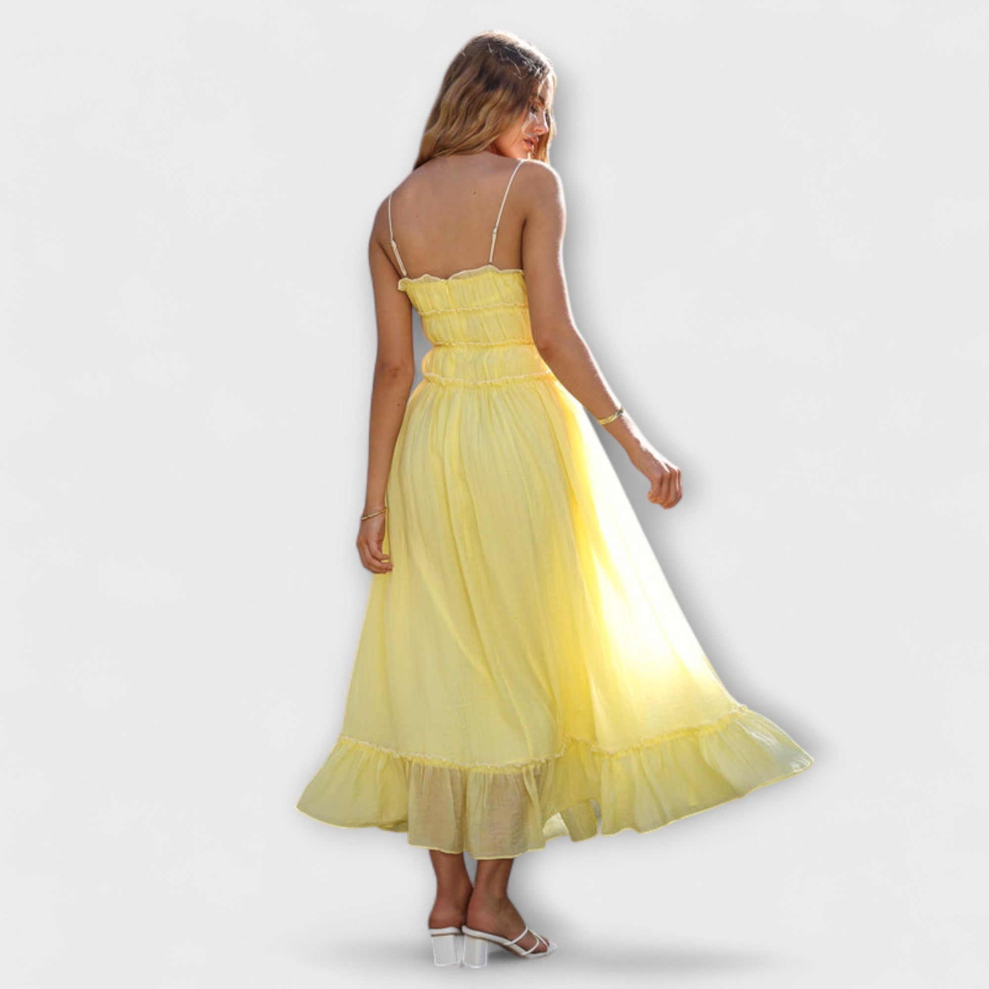 Celine - Ruffled Hem Sleeveless Midi Dress