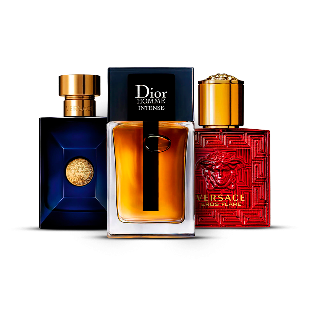 Combination of 3 men's perfumes – Versace Dylan Blue, Dior Homme Intense and Versace Eros Flame [100 ml each]