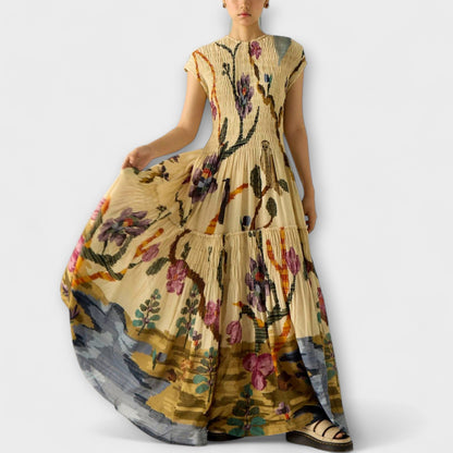 Amanda – Maxikleid mit plissiertem Print-Design