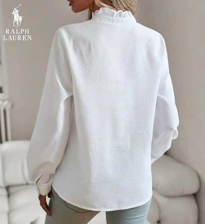 R. Ꮮаᴜгеn Ruffled Button-Up Shirt – Soft Textured Fit