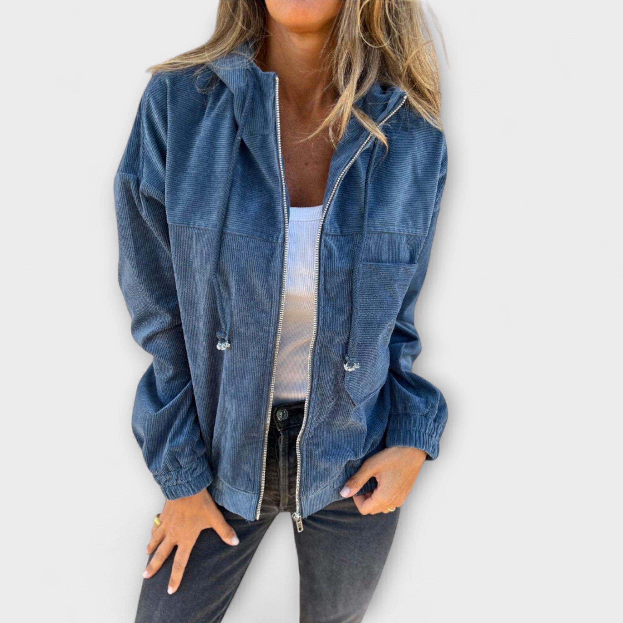 Ella - Corduroy Hooded Jacket with Zipper