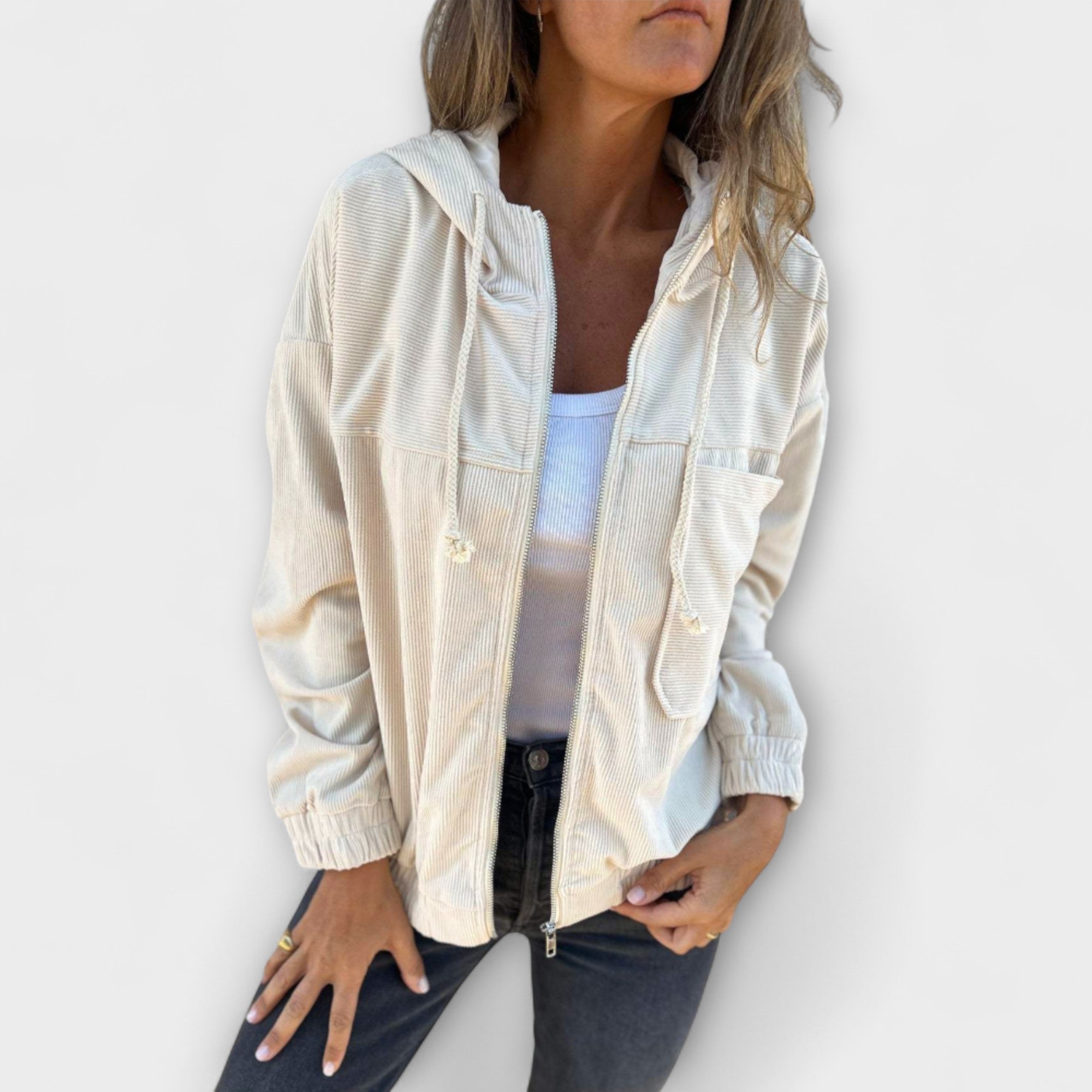 Ella - Corduroy Hooded Jacket with Zipper
