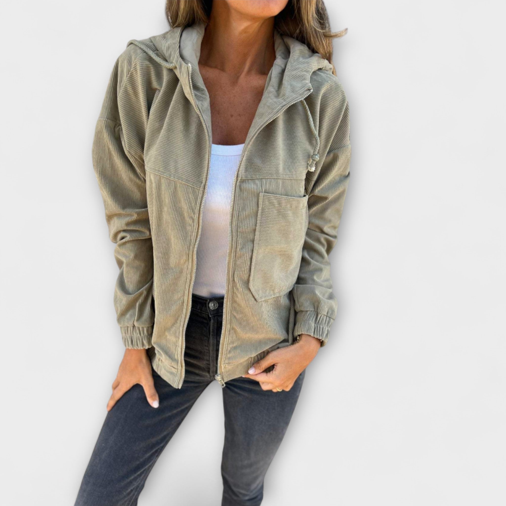 Ella - Corduroy Hooded Jacket with Zipper