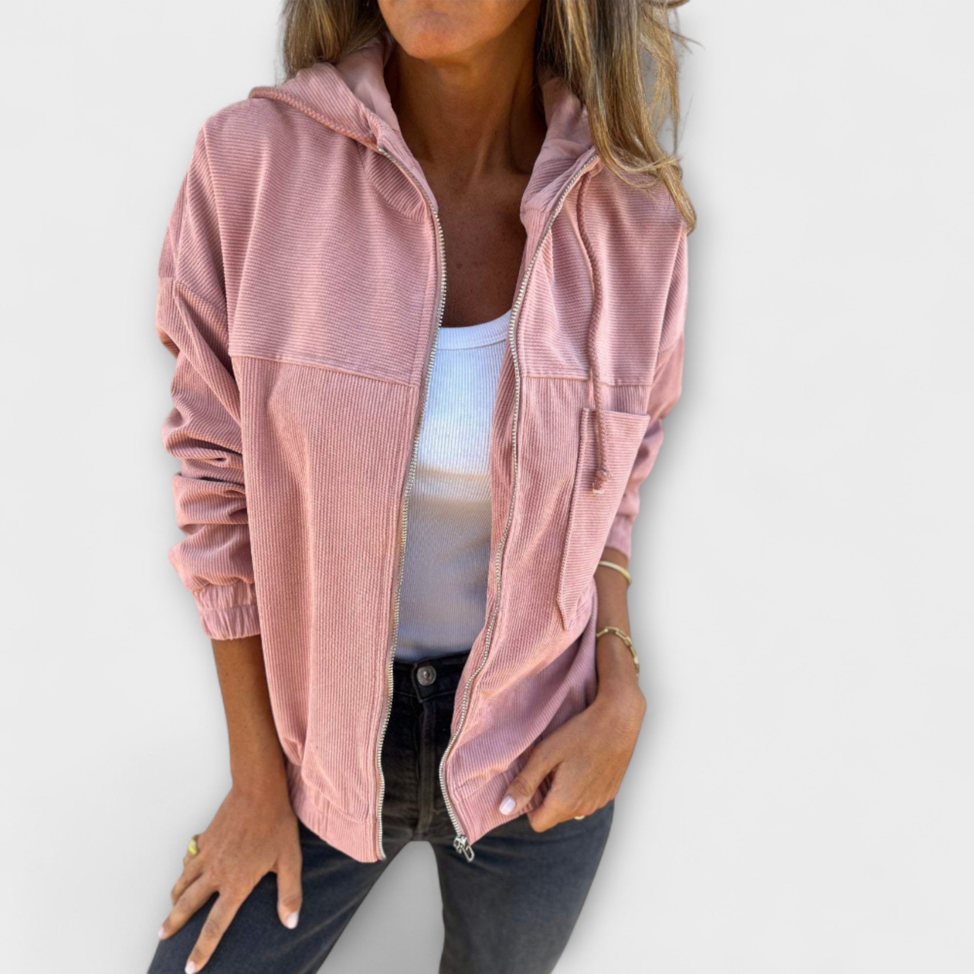 Ella - Corduroy Hooded Jacket with Zipper