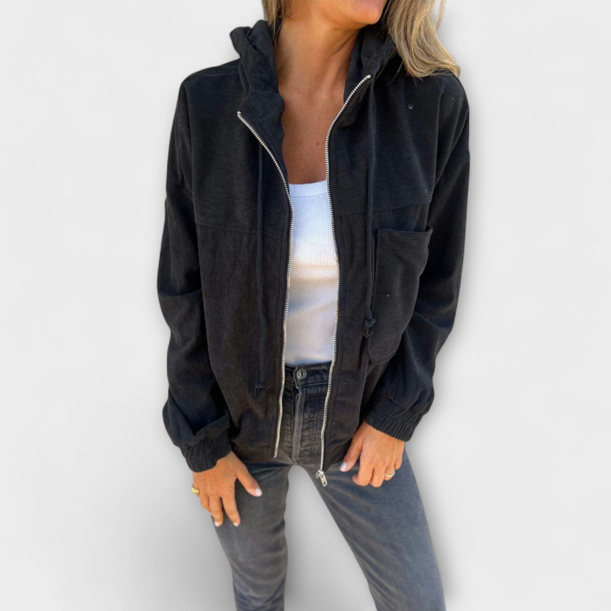 Ella - Corduroy Hooded Jacket with Zipper