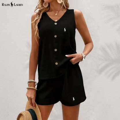Ꮢalph Ꮮаᴜгеn Top mit Knöpfen &amp; Shorts Set