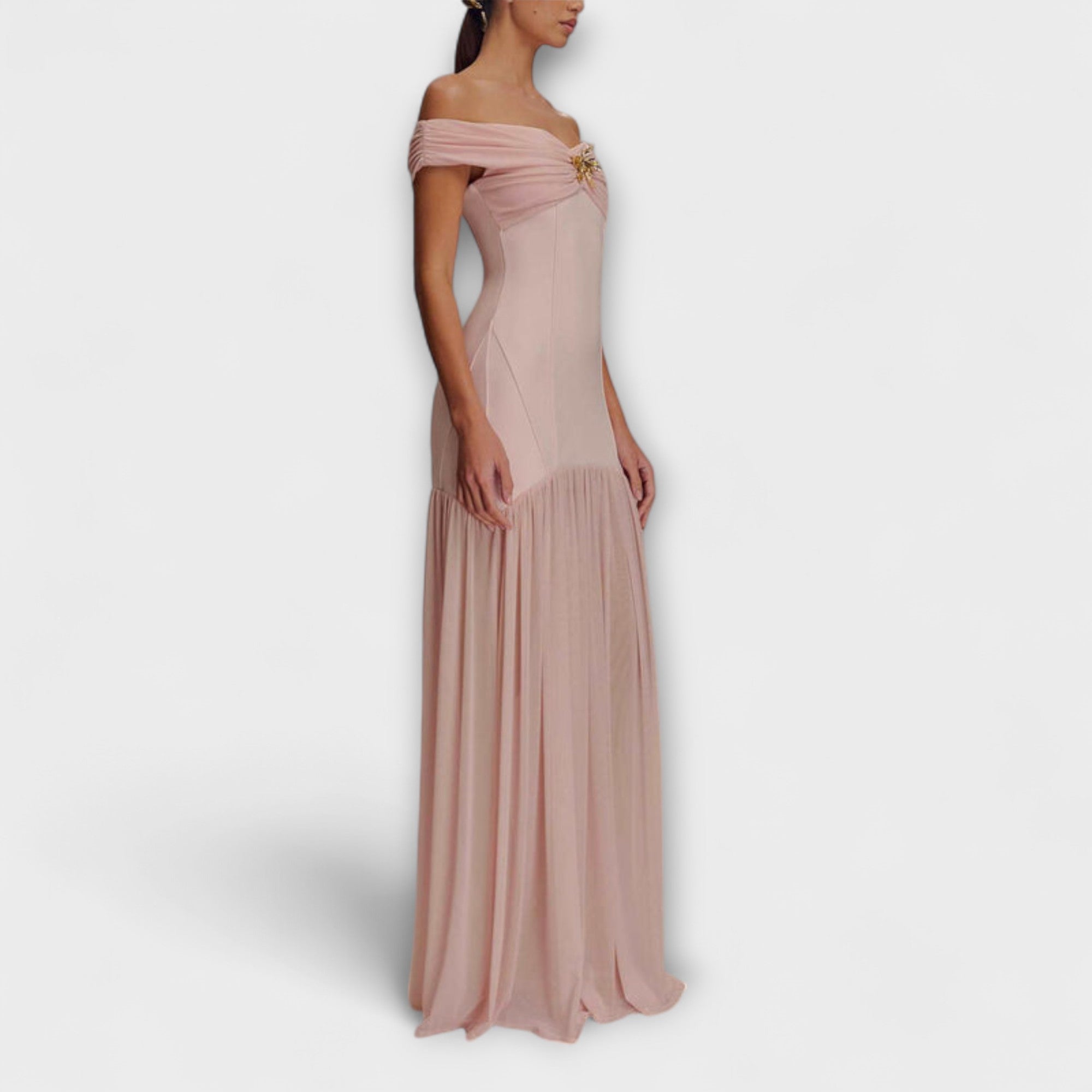 Maelie - Stylish Strapless Bodycon Maxi Dress with Floral Embellishments