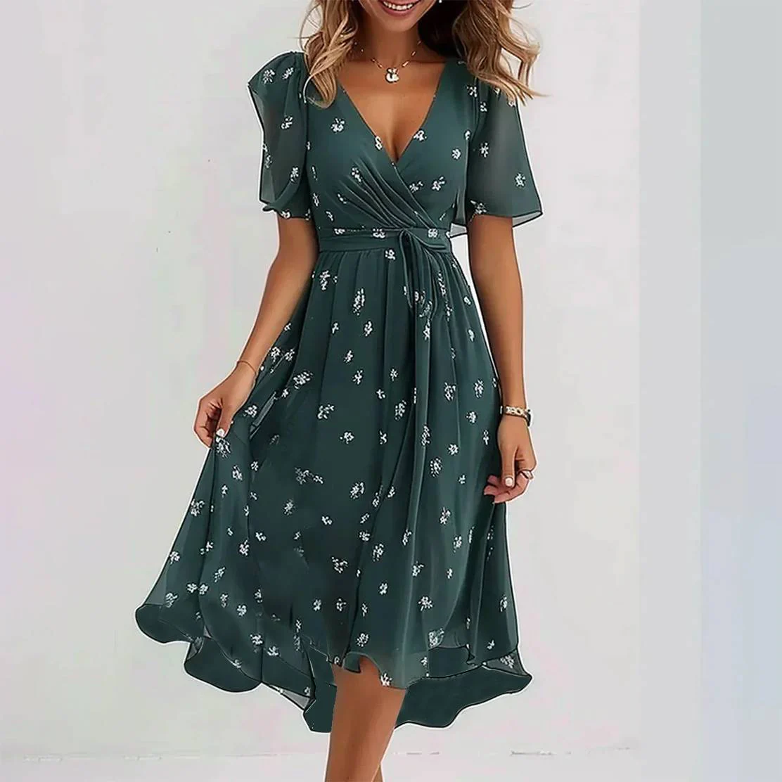 Annegret - Women's Dress with V-Neck