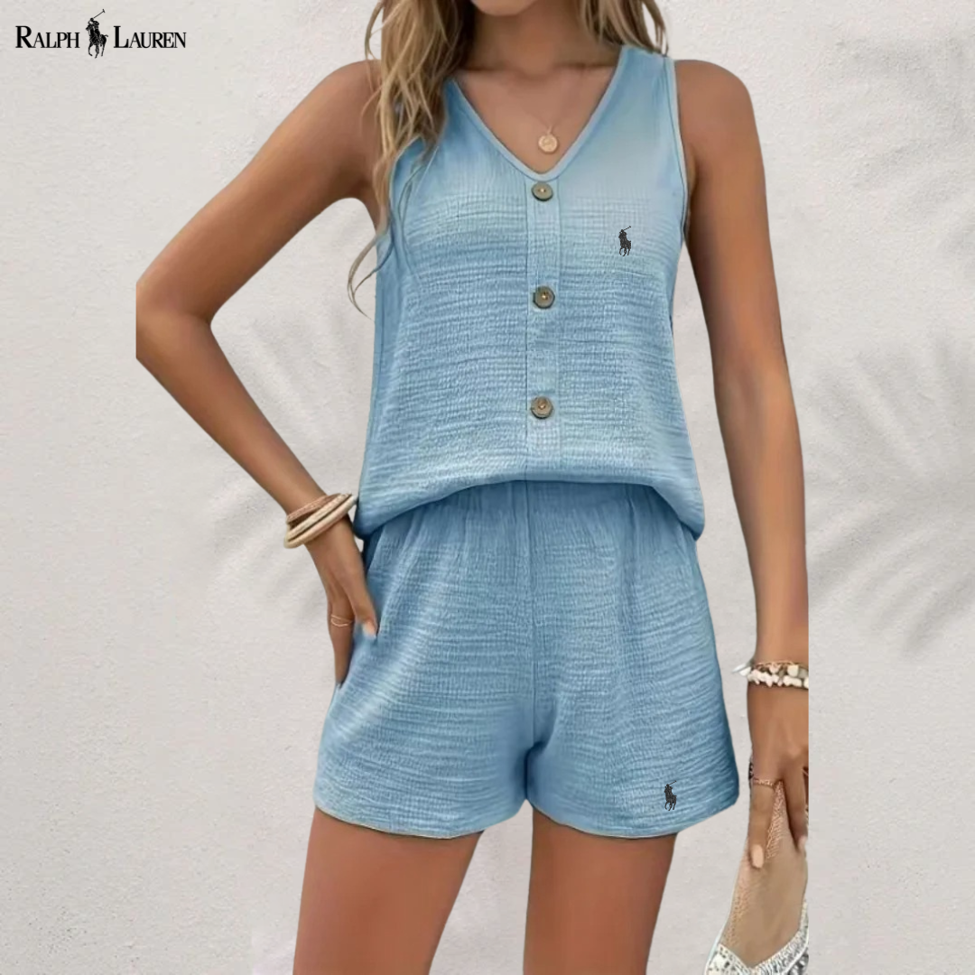 Ꮢalph Ꮮаᴜгеn Top with Buttons & Shorts Set