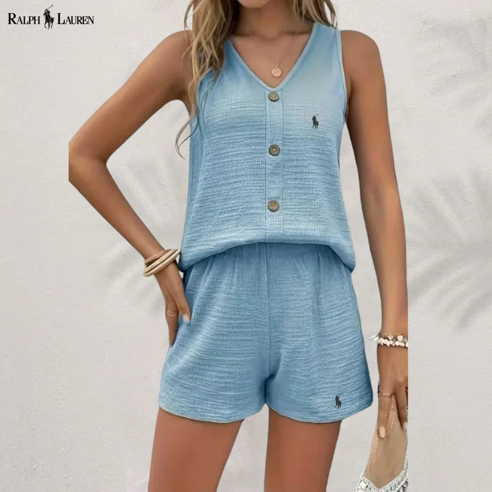 R. Ꮮаᴜгеn Set aus Tanktop und Shorts mit Knöpfen