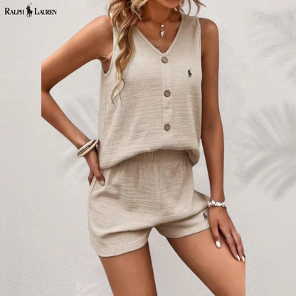 Ꮢalph Ꮮаᴜгеn Top mit Knöpfen &amp; Shorts Set