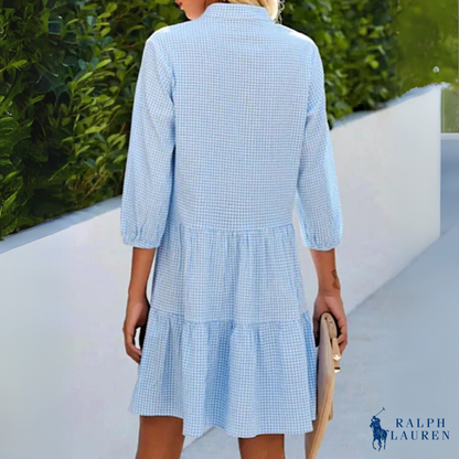 Sommerliches Hemdkleid mit Vichy-Karomuster und V-Ausschnitt von R. Ꮮаᴜгеn + gratis Sonnenhut von R. Ꮮаᴜгеn