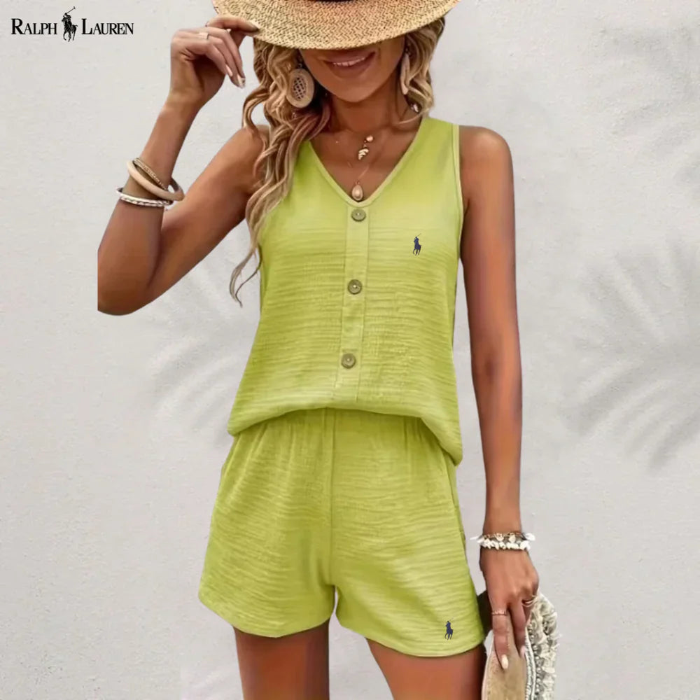 R. Ꮮаᴜгеn Set aus Tanktop und Shorts mit Knöpfen