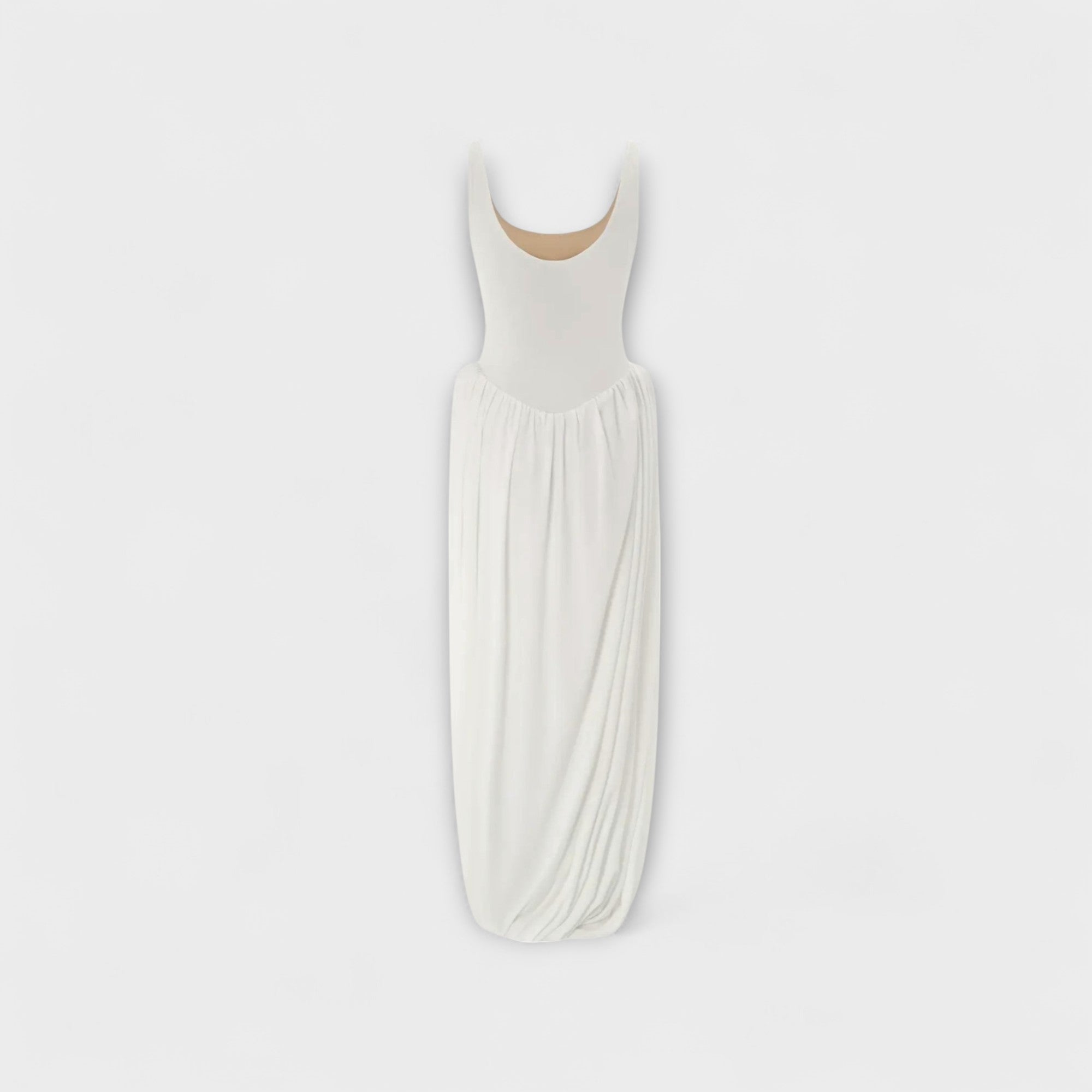 Draped Maxi Dress with Sculptural Skirt and Side Slit