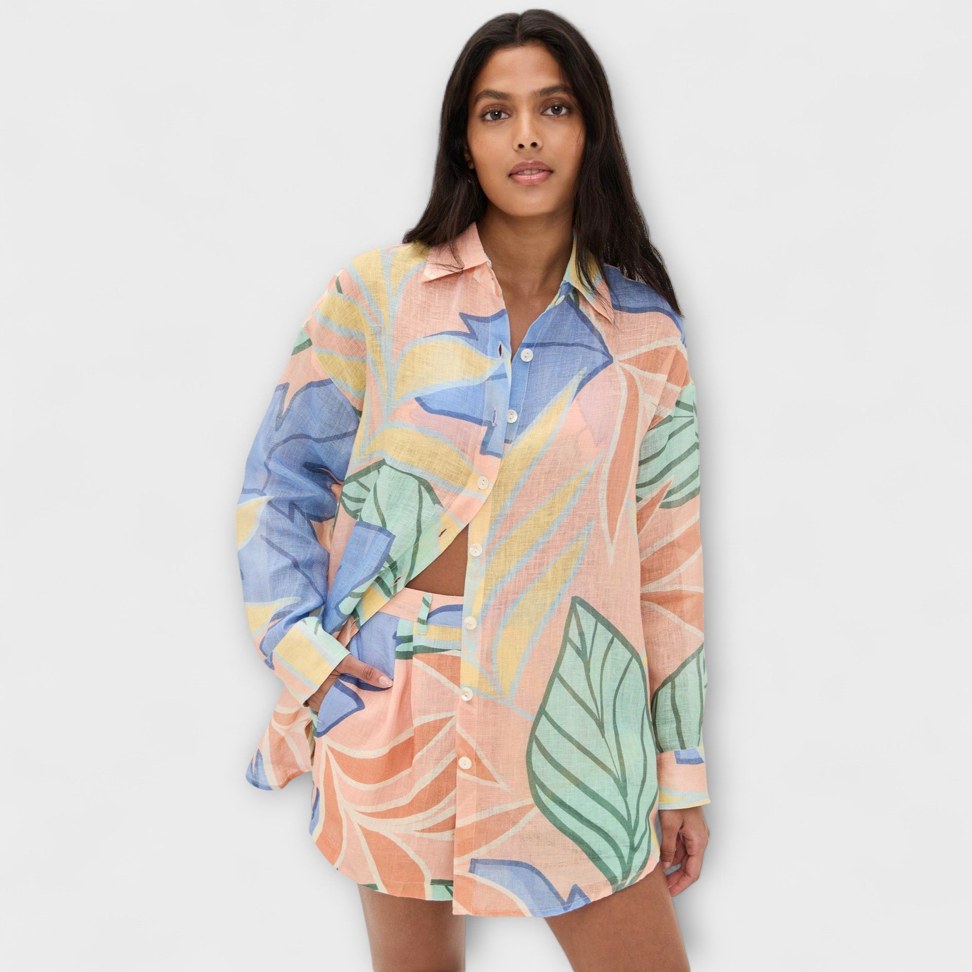 Mary - Tropical Leaf Print Short Set by Playa Boyfriend