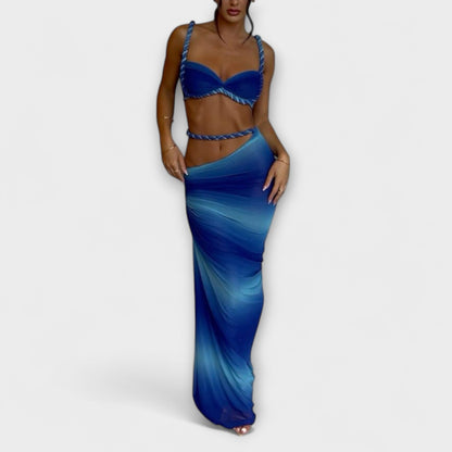 Jane - Stylish Gradient Braid Crop Top & Overskirt Duo