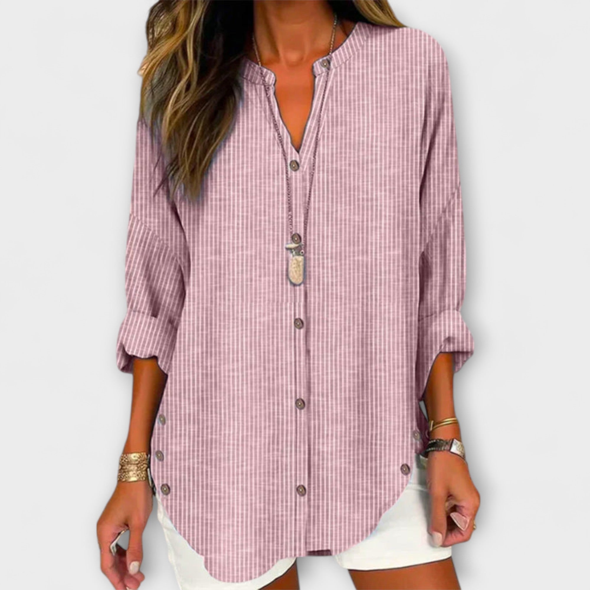 Lucida – Stylish V-Neck Top with Classic Stripe Pattern