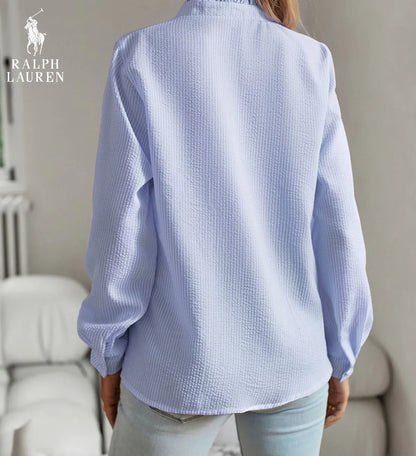 R. Ꮮаᴜгеn Ruffled Button-Up Shirt – Soft Textured Fit