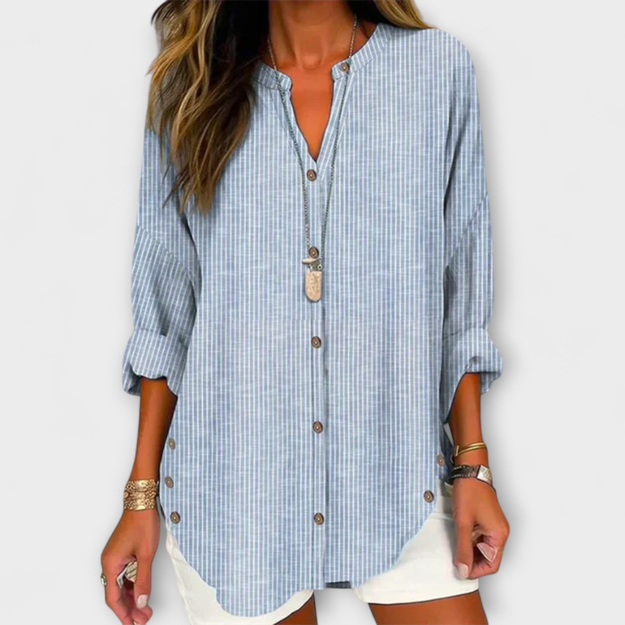Lucida – Stylish V-Neck Top with Classic Stripe Pattern