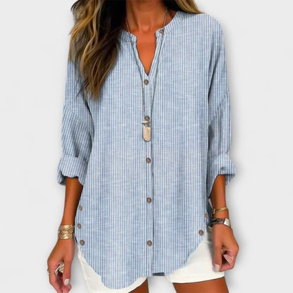 Lucida – Stylish V-Neck Top with Classic Stripe Pattern