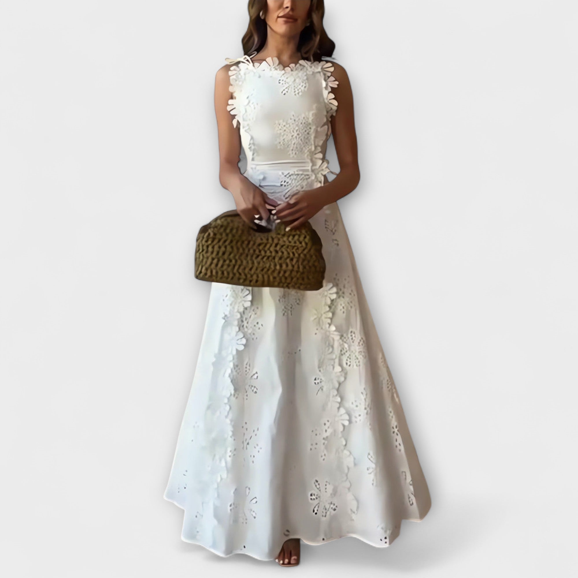 Éliora – Maxi Dress with Lace Floral Pattern and Ties