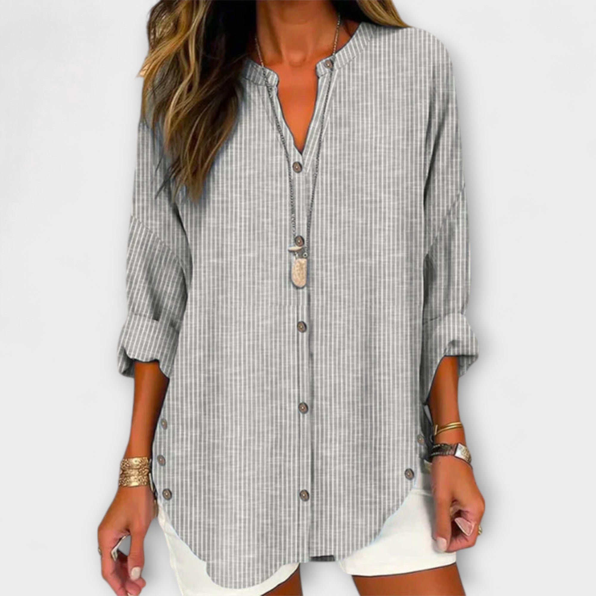 Lucida – Stylish V-Neck Top with Classic Stripe Pattern