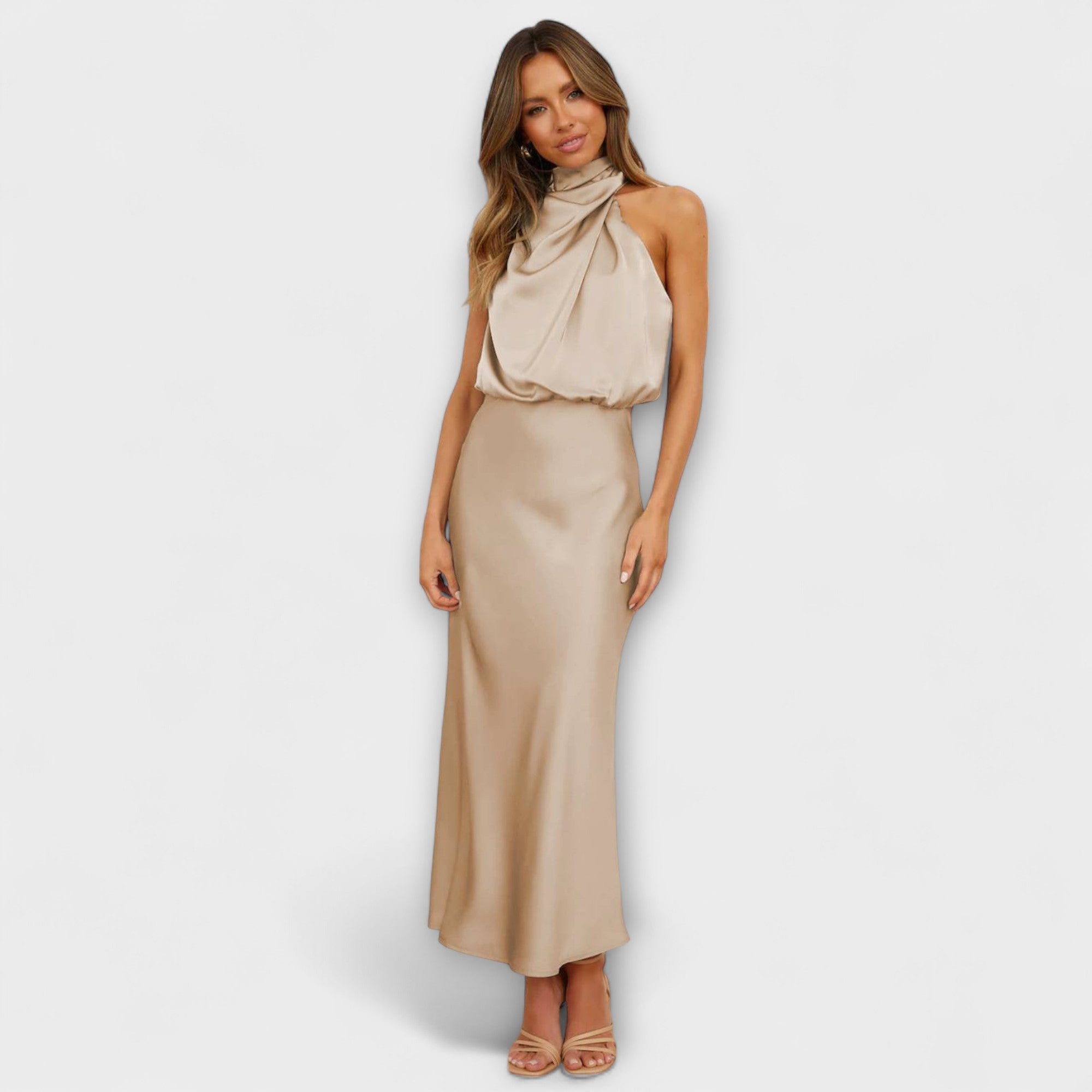 Elegant Halter Maxi Dress in Summer Yellow