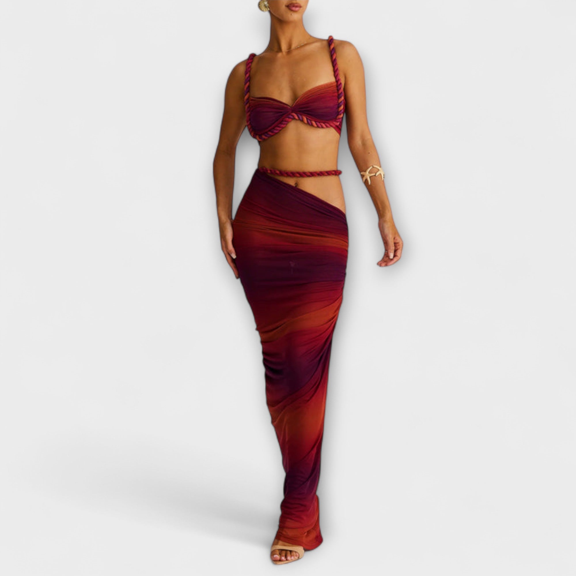 Jane - Stylish Gradient Braid Crop Top & Overskirt Duo