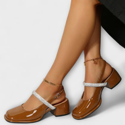 Celandra - Mary Janes with Glitter Strap and Block Heel