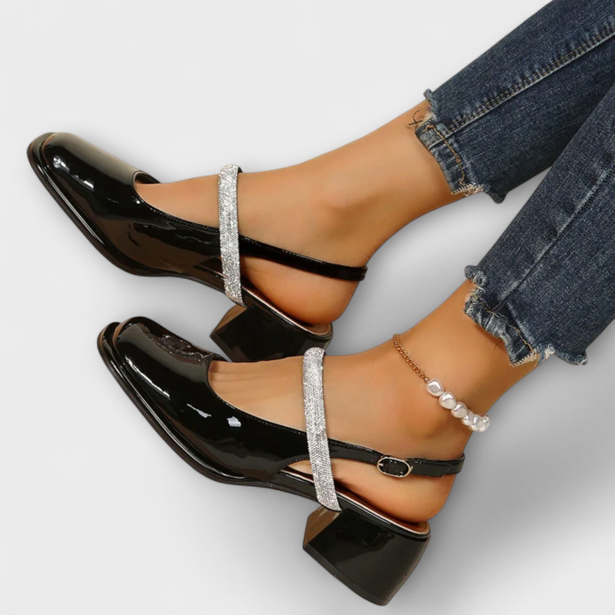 Celandra - Mary Janes with Glitter Strap and Block Heel