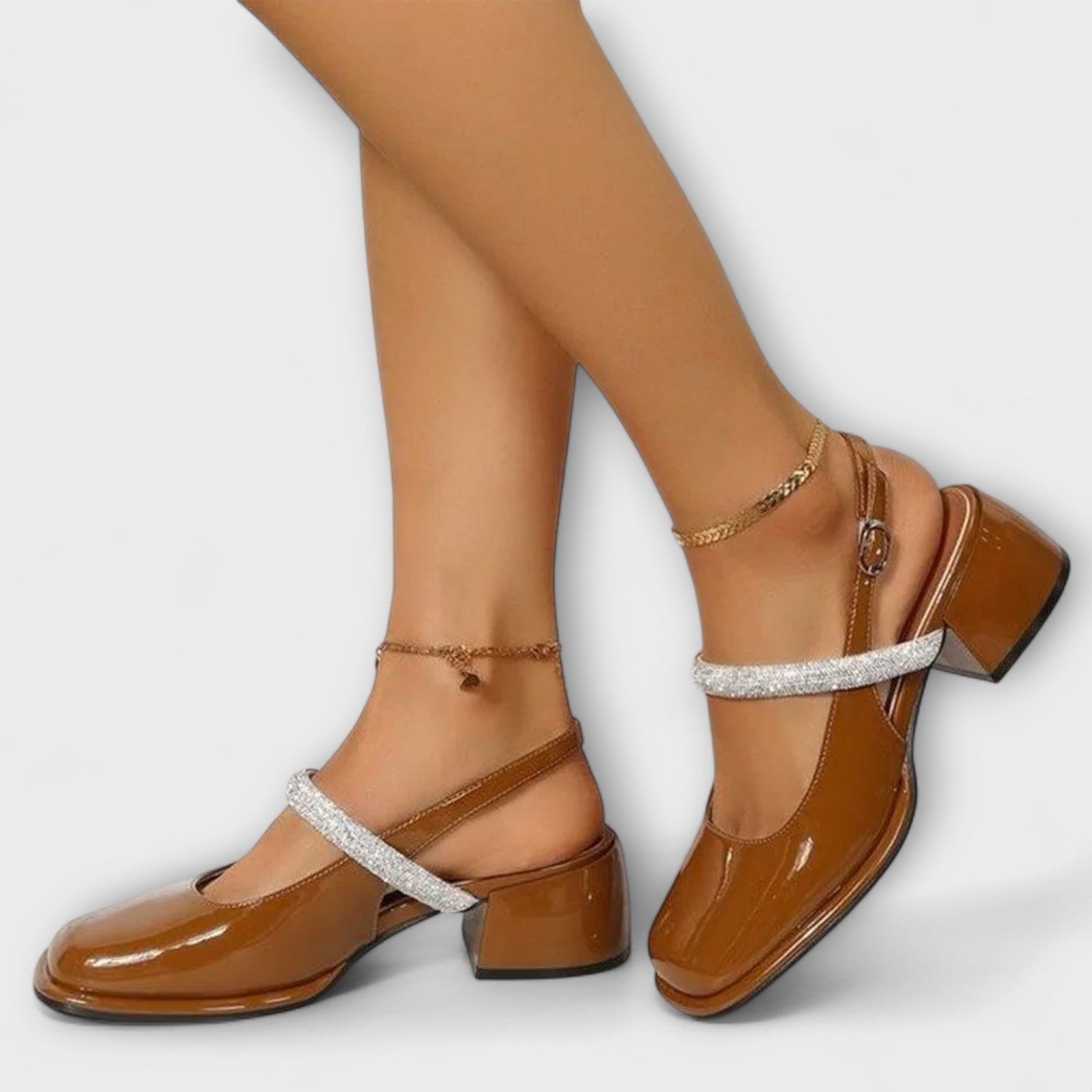 Celandra - Mary Janes with Glitter Strap and Block Heel