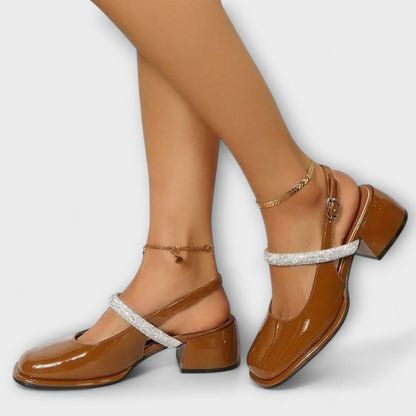 Celandra - Mary Janes with Glitter Strap and Block Heel
