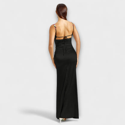 Eira - Embellished Satin Dress with Back Lace-Up