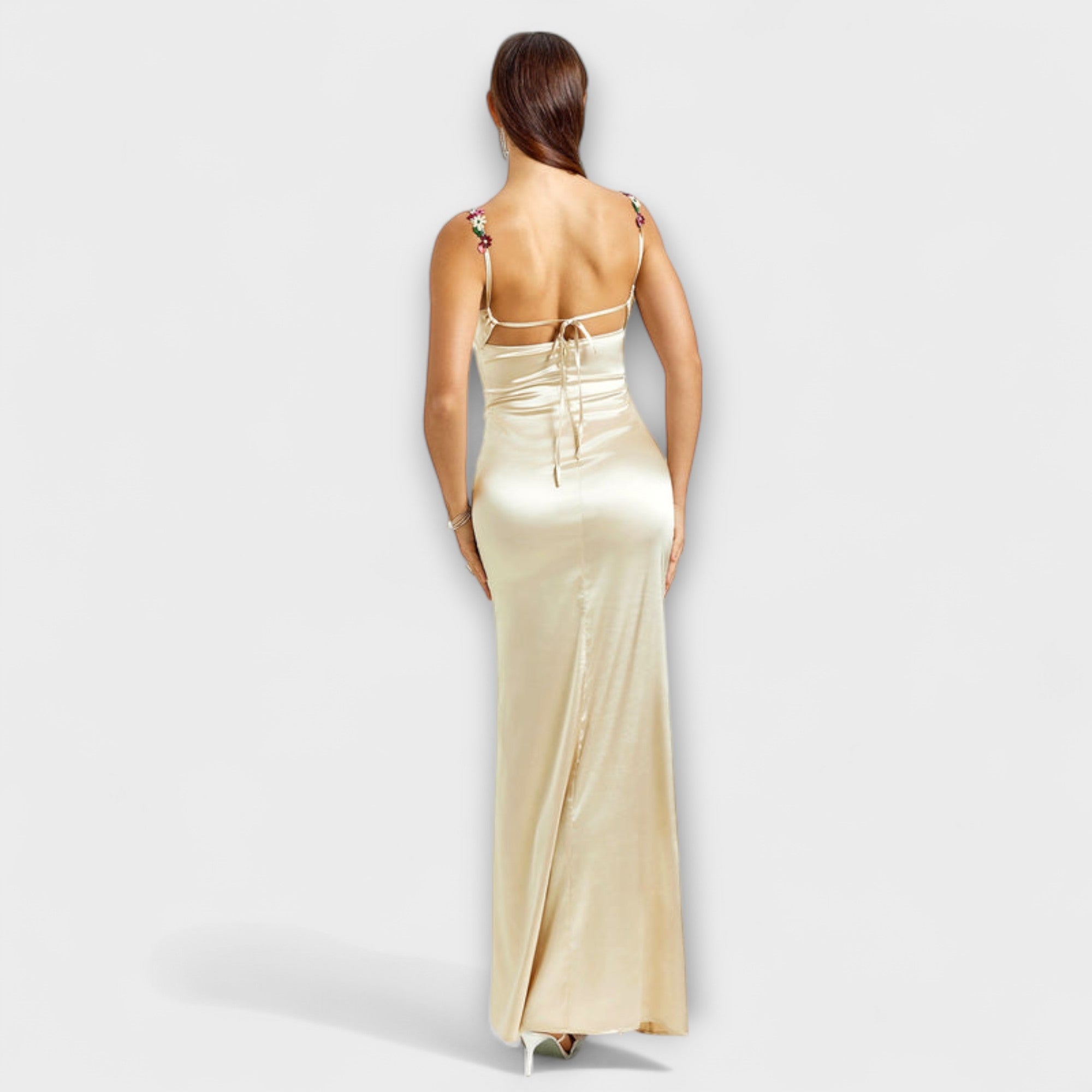 Eira - Embellished Satin Dress with Back Lace-Up