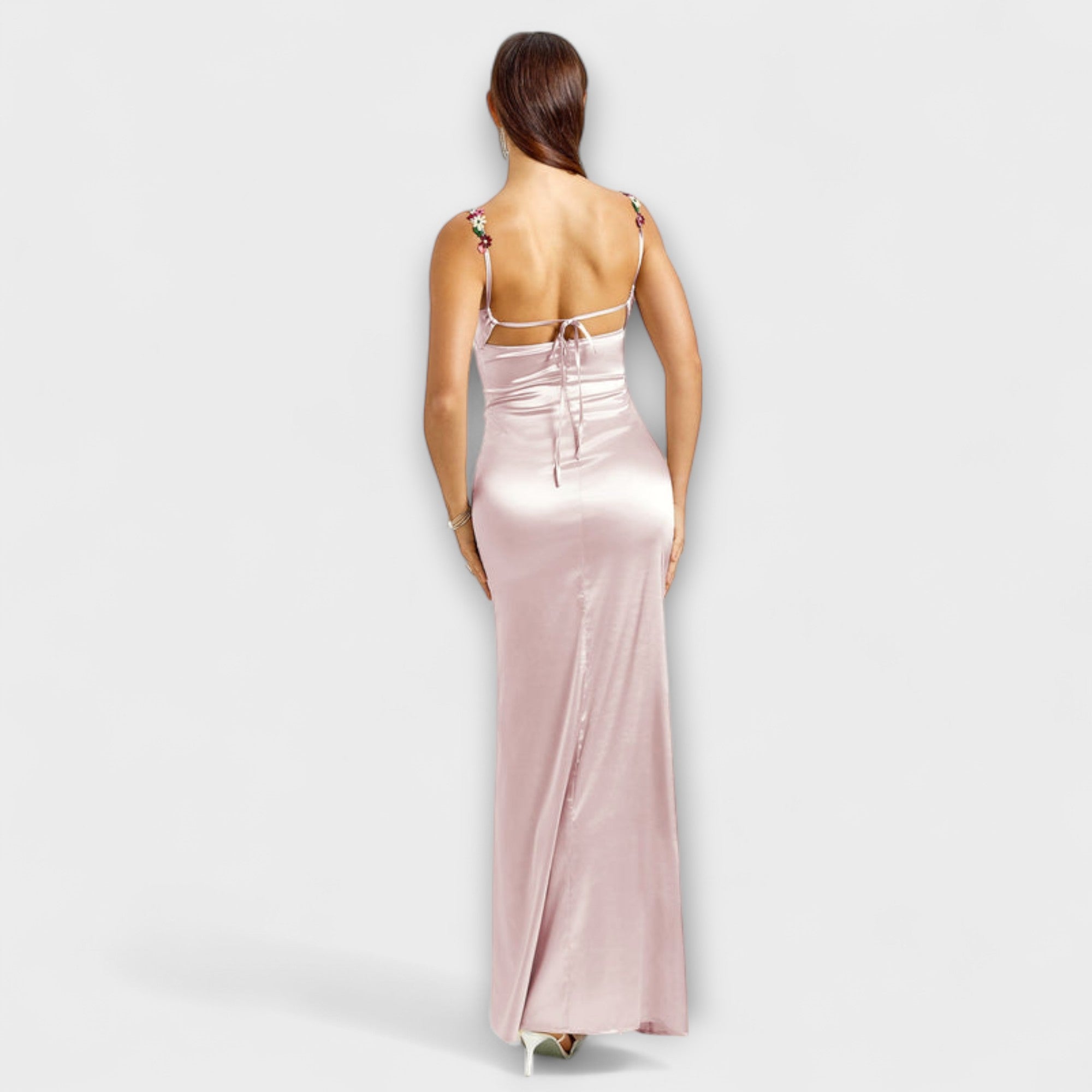 Eira - Embellished Satin Dress with Back Lace-Up