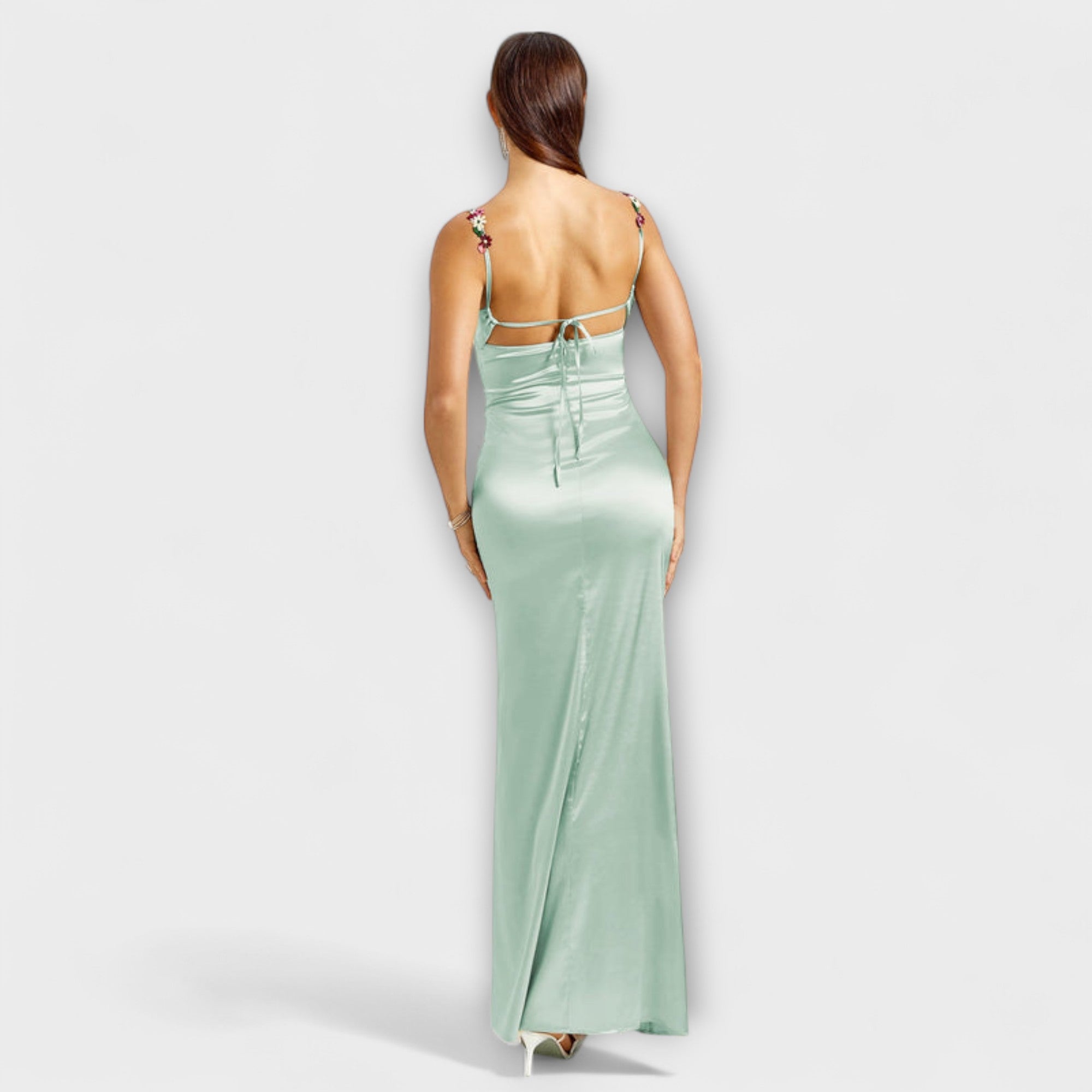 Eira - Embellished Satin Dress with Back Lace-Up