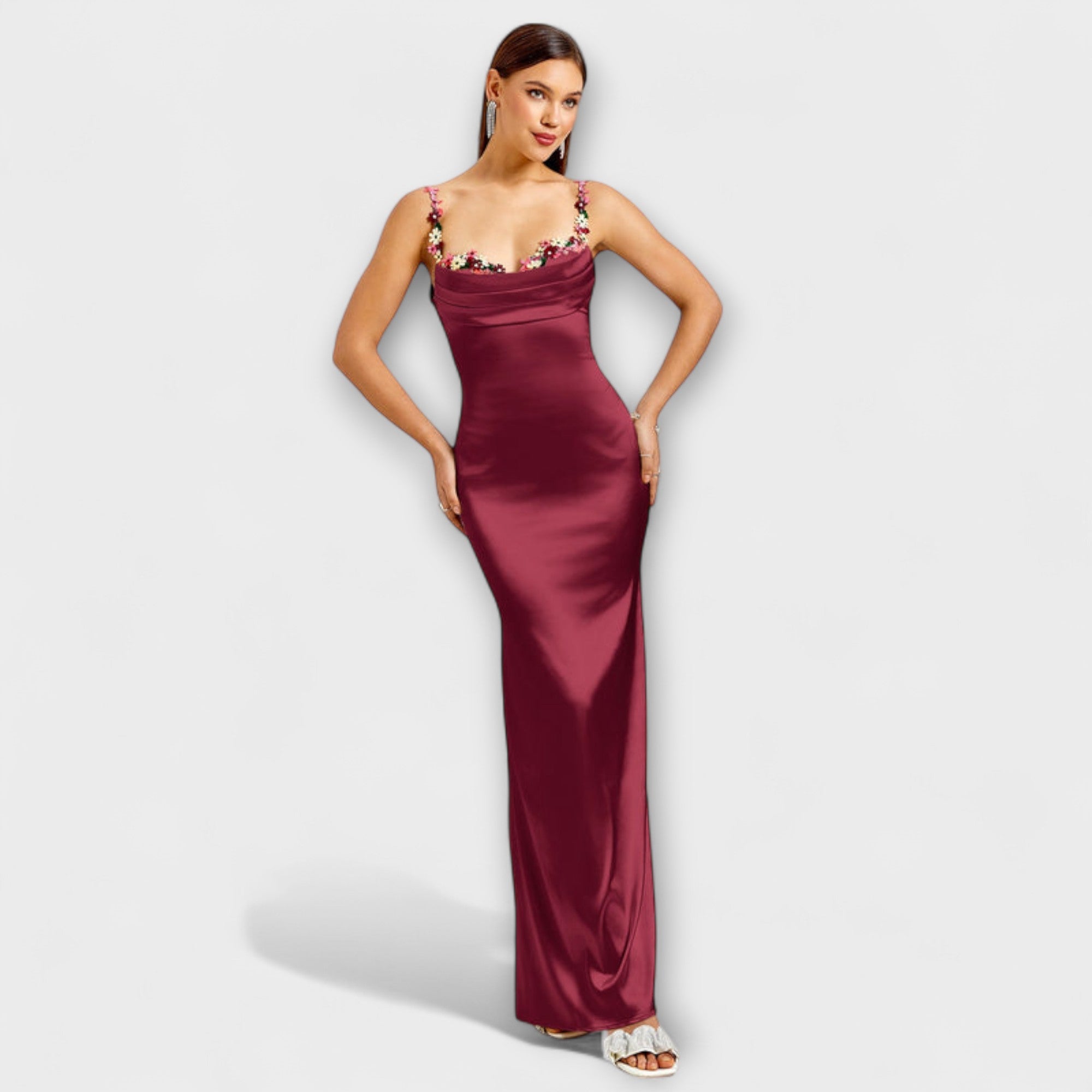 Eira - Embellished Satin Dress with Back Lace-Up
