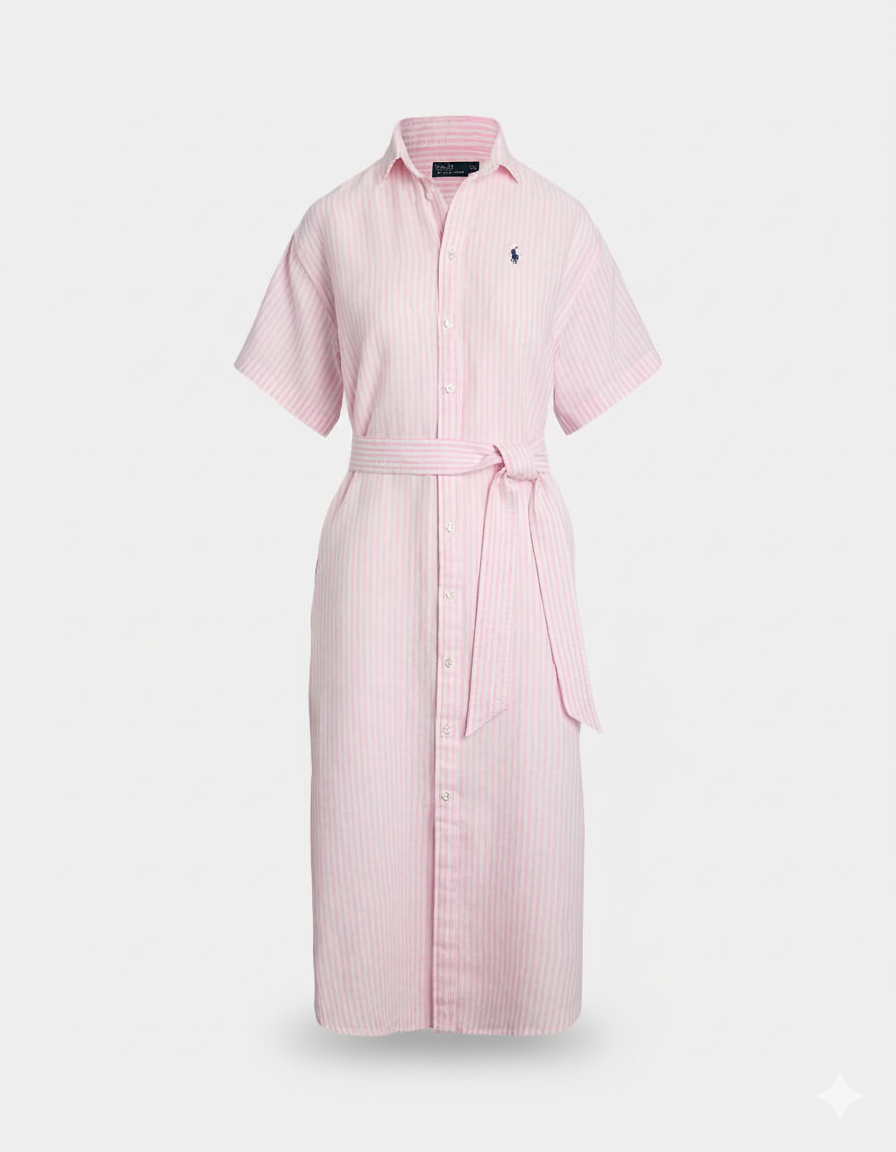 Gestreiftes Kurzarmhemdkleid aus Leinen