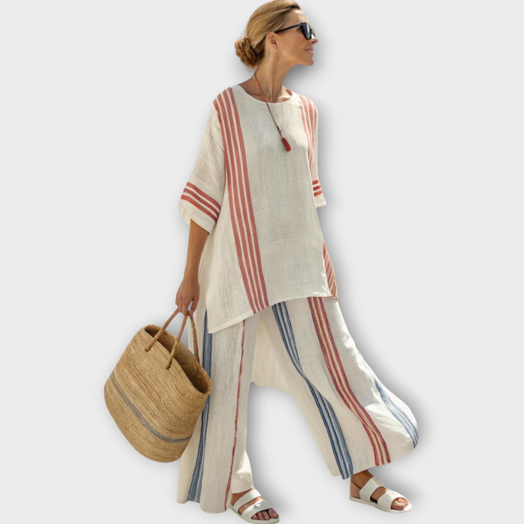 Anila - Elegant Two-Piece Set with Striped Design