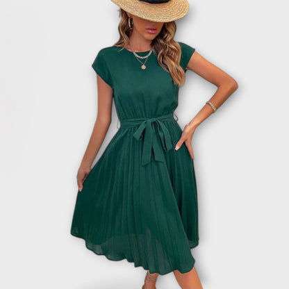 Claire - Short Sleeve, Pleated, Casual Midi Dress