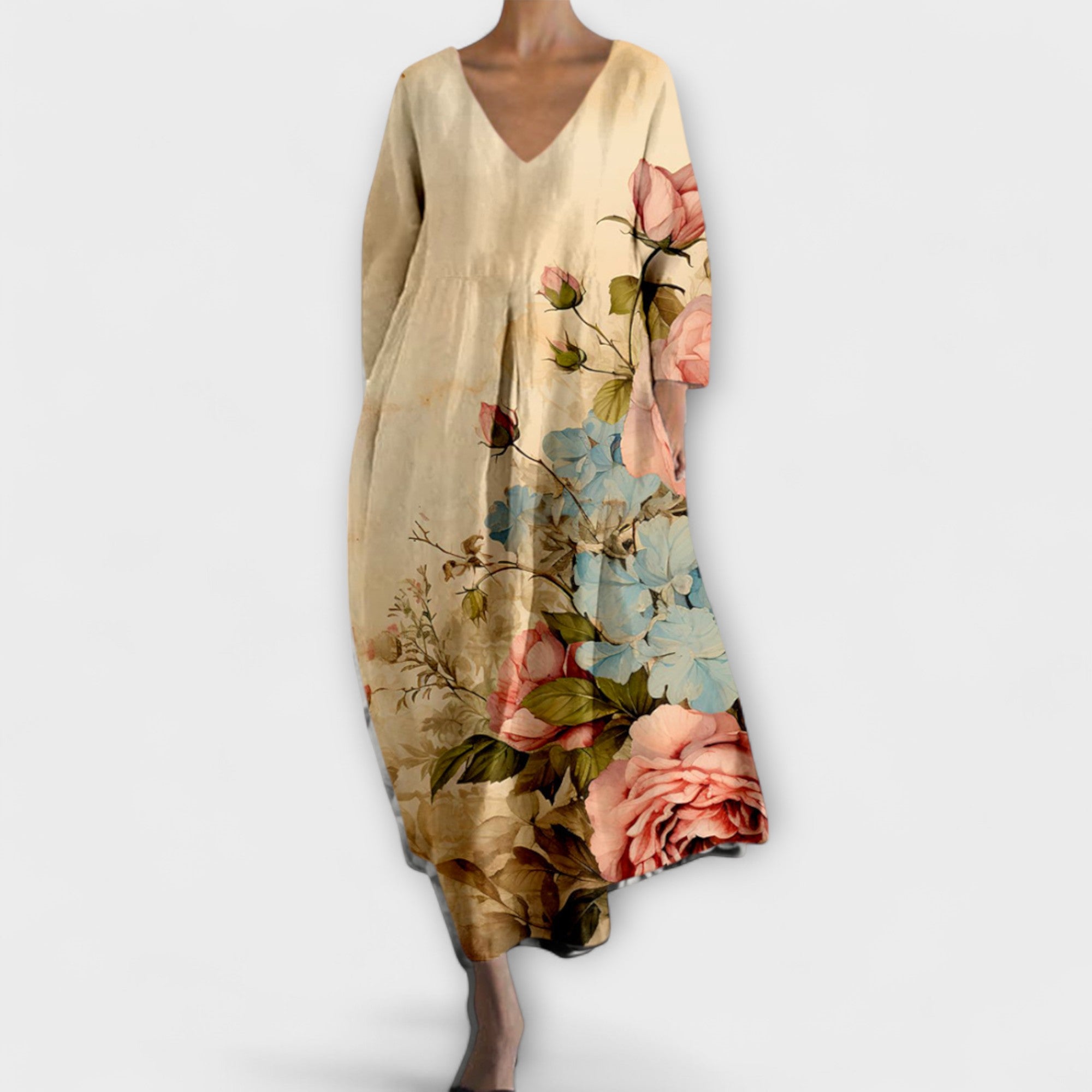 Fiona - Long, Colorful Dress with V-Neck