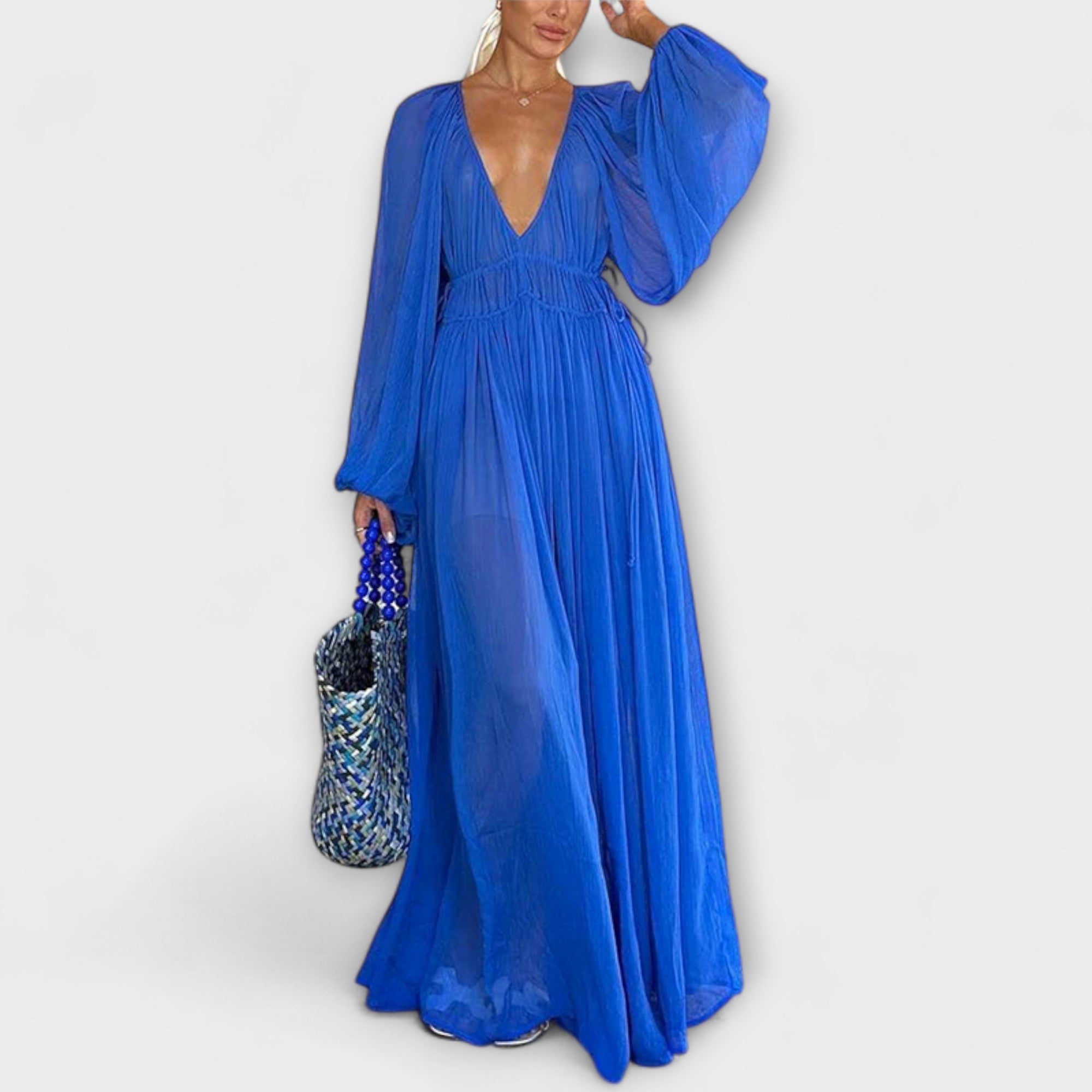 Elegant Pleated Long Sleeve Dress