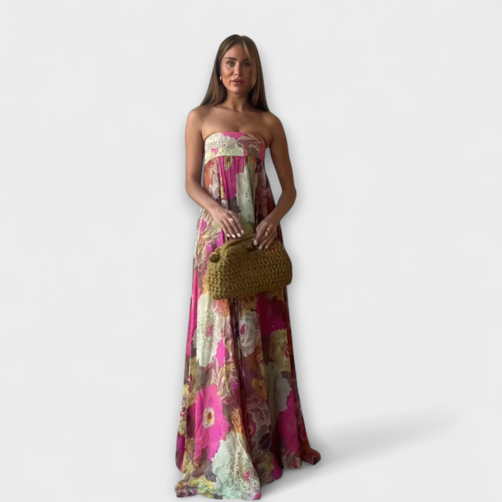 Chic Retro Strapless Pleated Maxi Dress