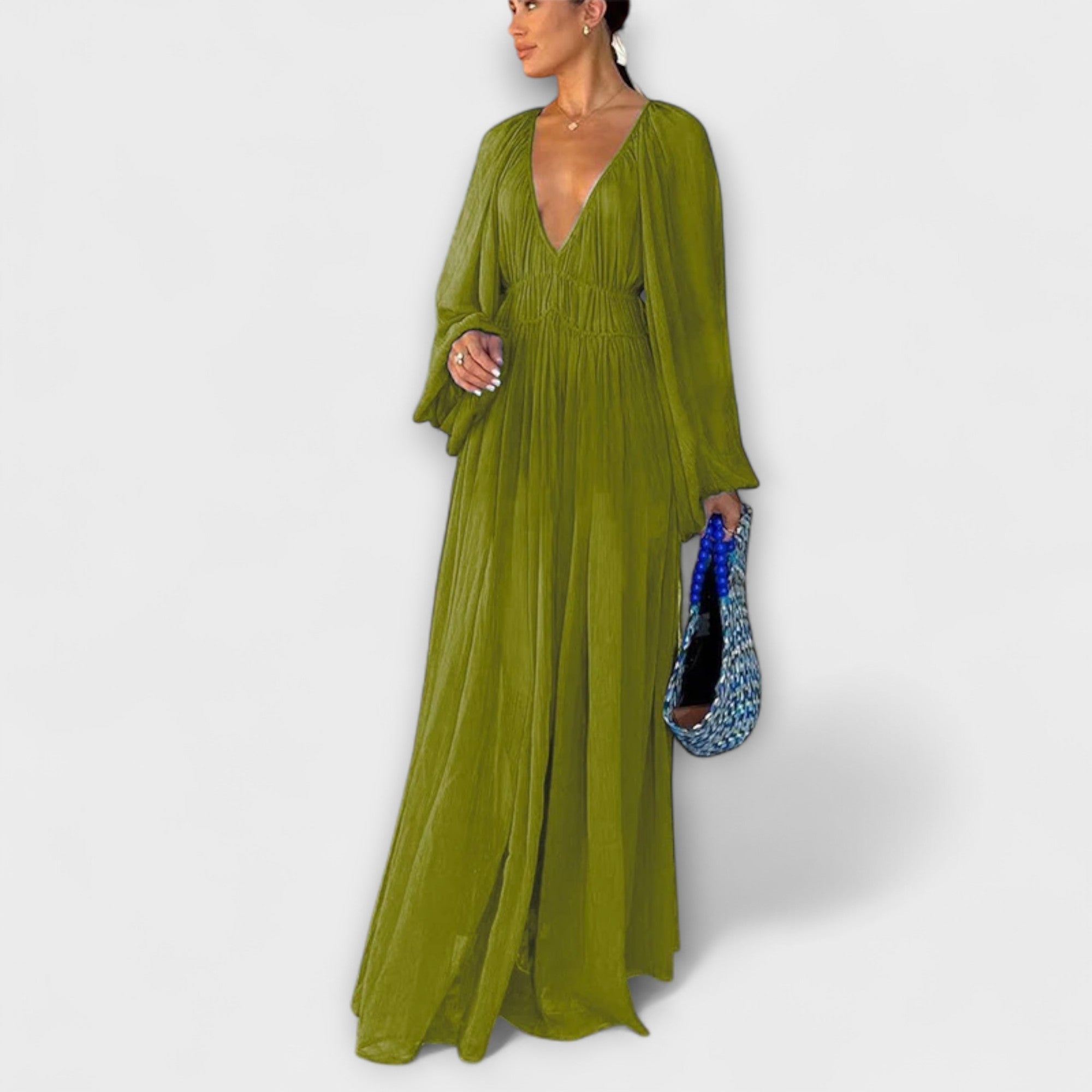 Elegant Pleated Long Sleeve Dress
