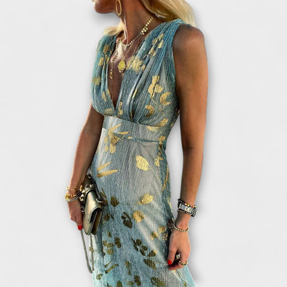 Flowy Dress with V-Neck and Sequin Details