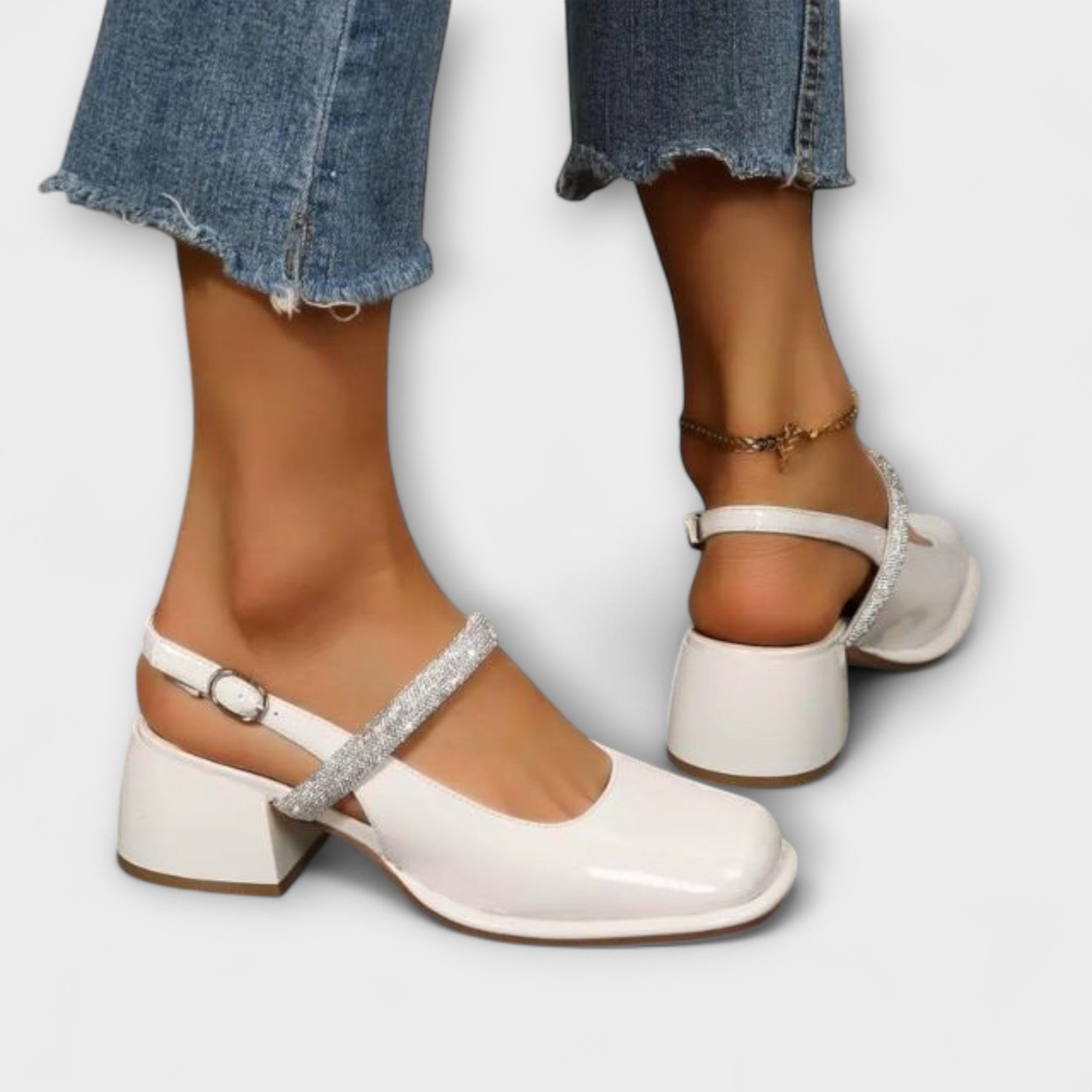 Celandra - Mary Janes with Glitter Strap and Block Heel